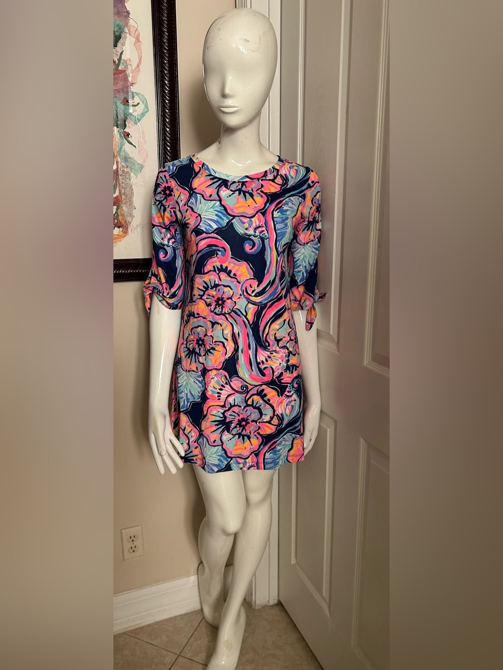 Lilly Pulitzer Nauti Navy Boho Bateau Swirling Sea Dream Preston Dress Sz XS